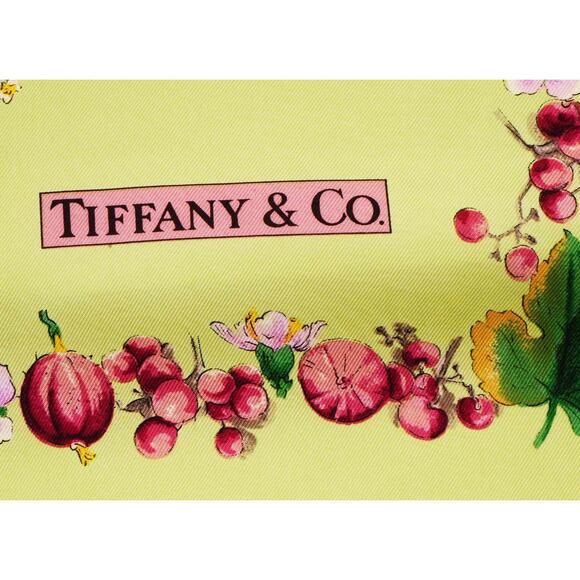 Vintage Tiffany & Co. Green Floral, Fruit, Veggie Design Silk Scarf  34.5" - Picture 5 of 5